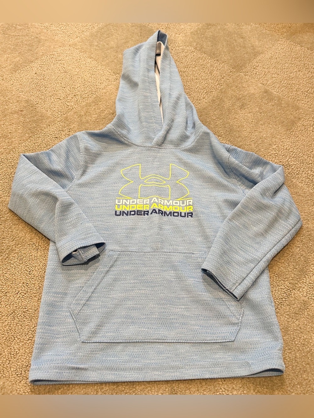 Under Armour Kids Light Blue Hooded Pullover with Neon Logo